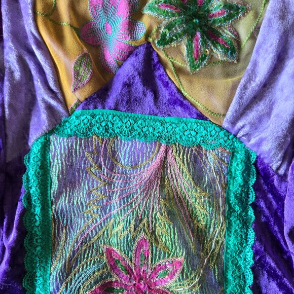 Whimsical Velvet Patchwork Top | Roselani Jasmin | Size Small - Picture 3 of 13